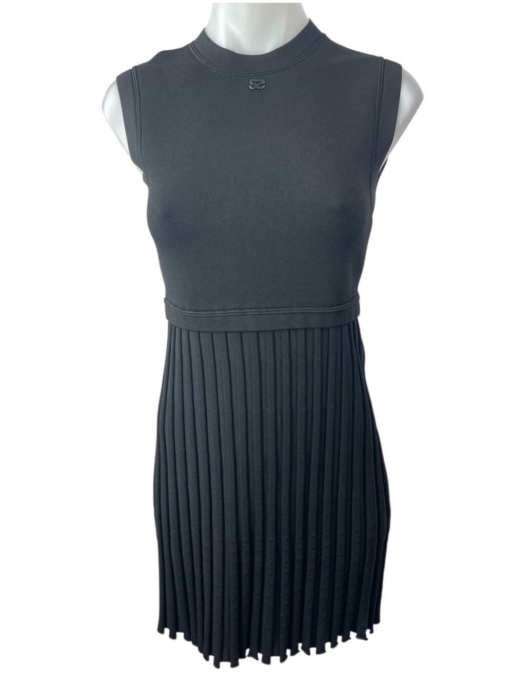 Sandro Pleated Black Crew Neck Sleeveless Pleated Mini Tank A-Line Dress Sz S/M